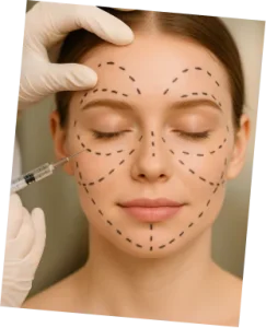 A woman undergoing a facial procedure with a needle, highlighting her beauty and skincare routine.